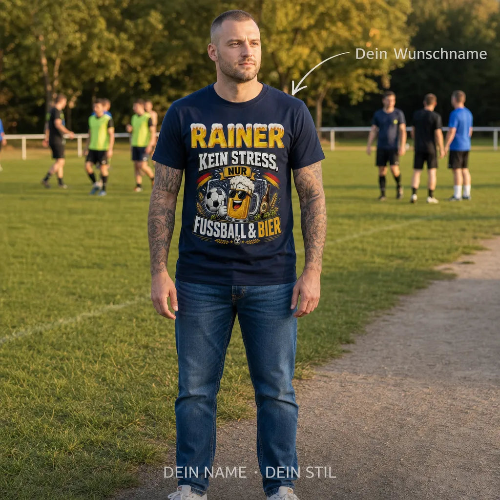 Personalisiertes Fußball Bier T-Shirt mit Namen - Kein Stress, nur Spaß