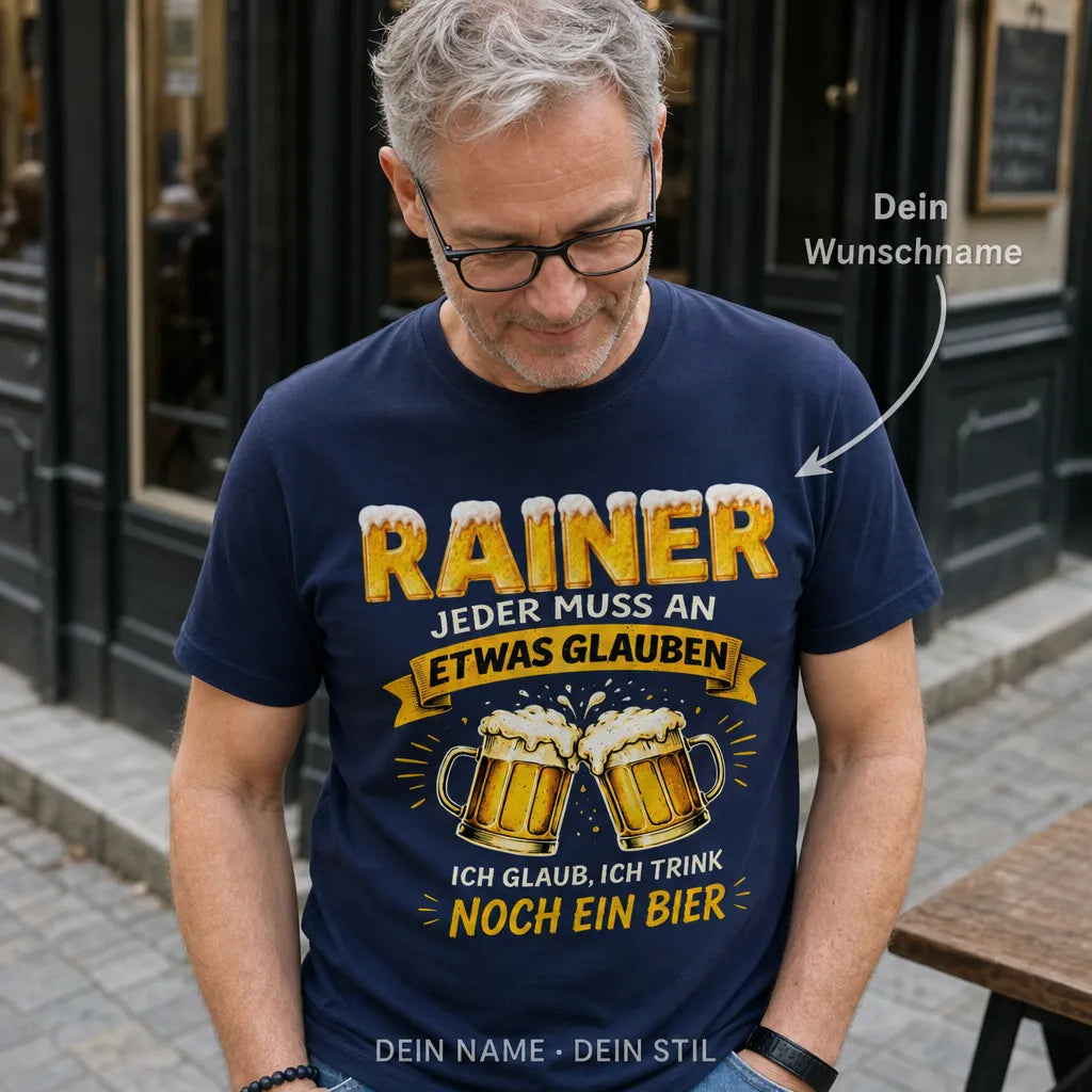 Personalisiertes Bier T-Shirt mit Namen - Ich glaub ich trink noch eins