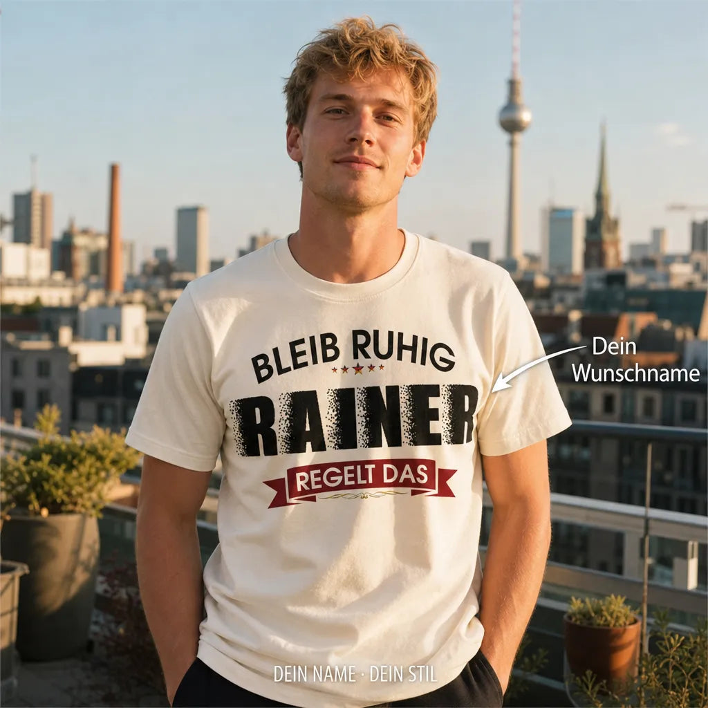 Personalisiertes Namen T-Shirt mit Namen - Bleib ruhig, sie regelt das