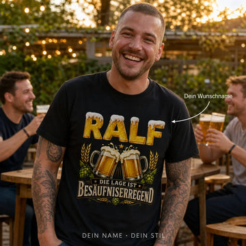 Personalisiertes Bier T-Shirt mit Namen - Die Lage ist besäufniserregend