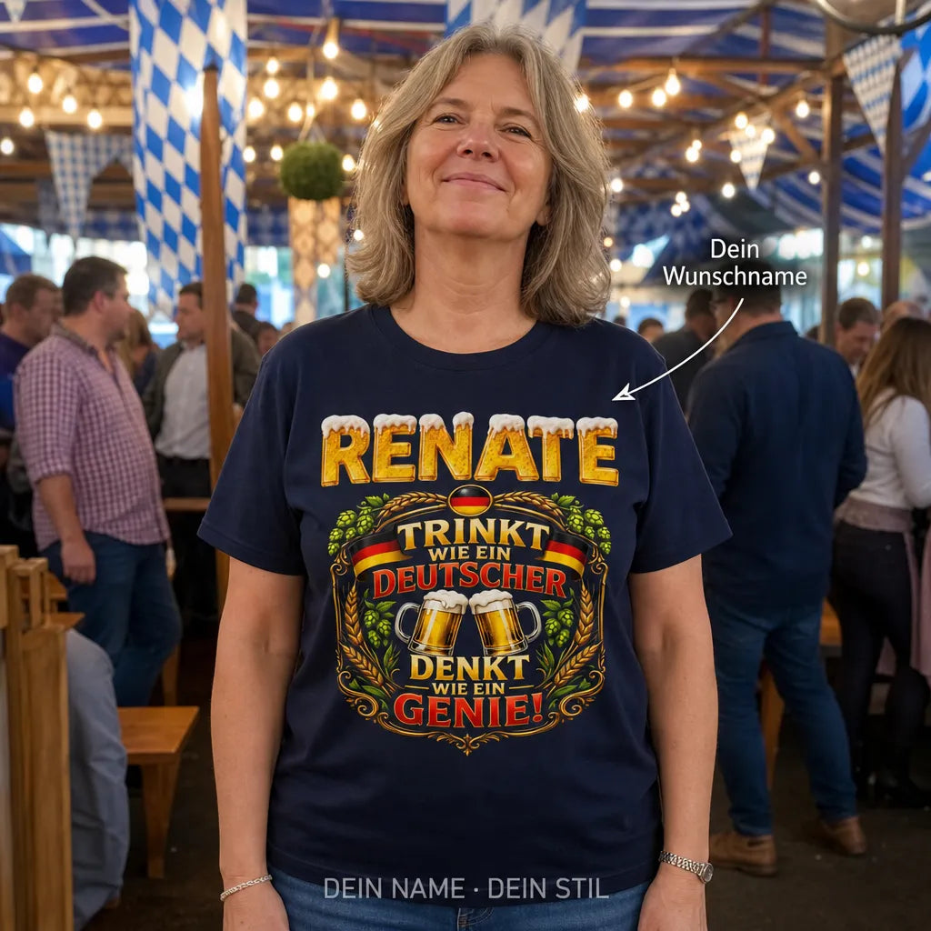 Personalisiertes Bier Deutschland T-Shirt mit Namen - Trinkt deutsch, denkt genial