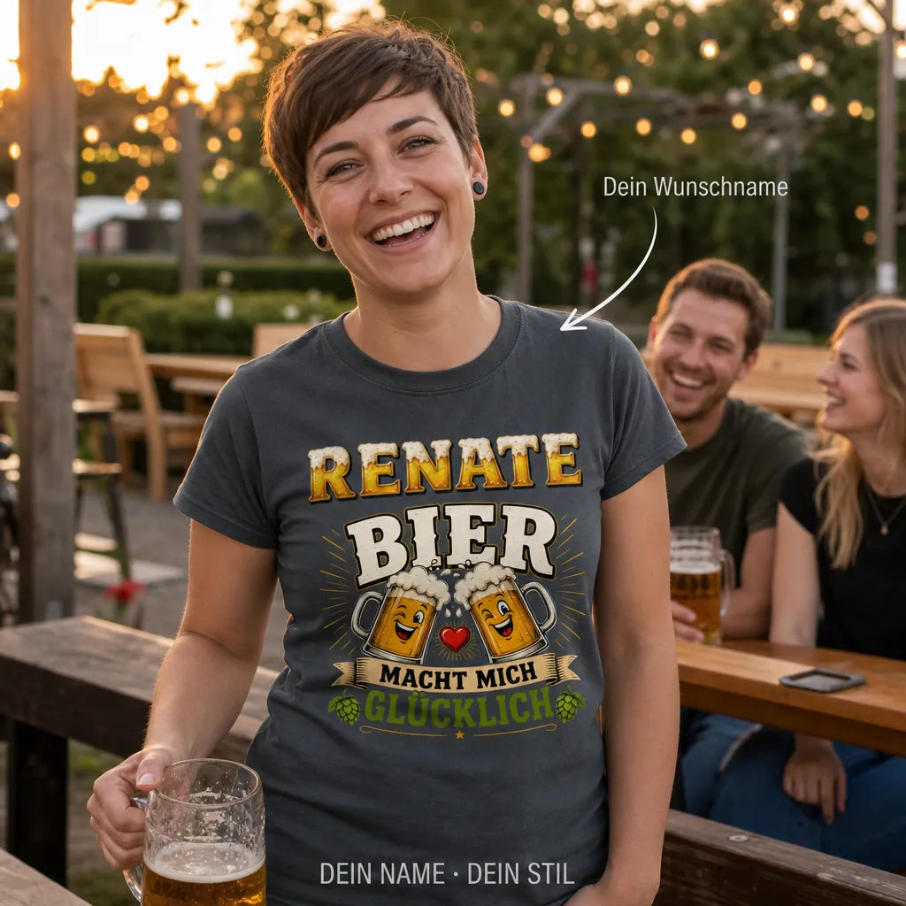 Personalisiertes Bier T-Shirt mit Namen - Bier bricht nie das Herz
