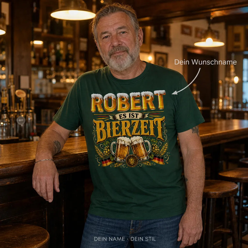 Personalisiertes Bier T-Shirt mit Namen - Akku leer, Bier lädt
