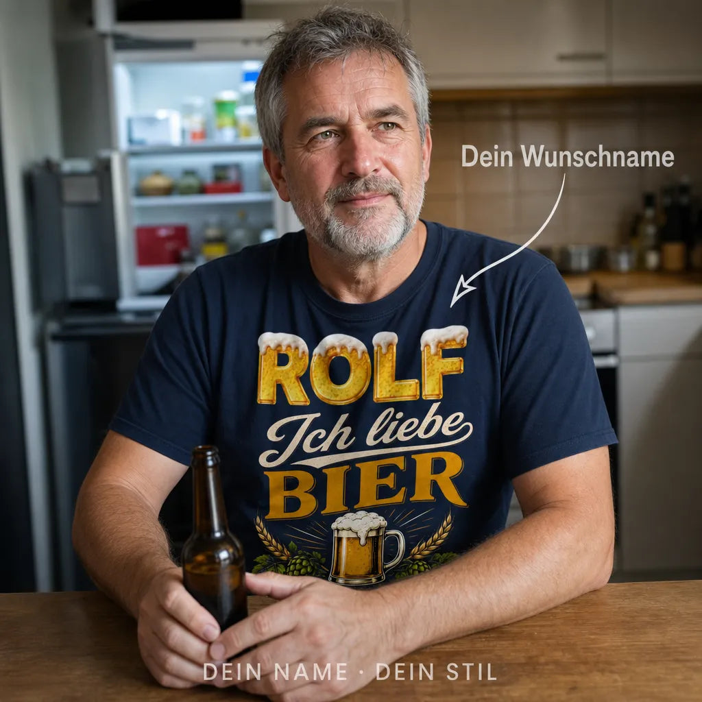 Personalisiertes Bier T-Shirt mit Namen - Ich liebe Bier einfach sehr