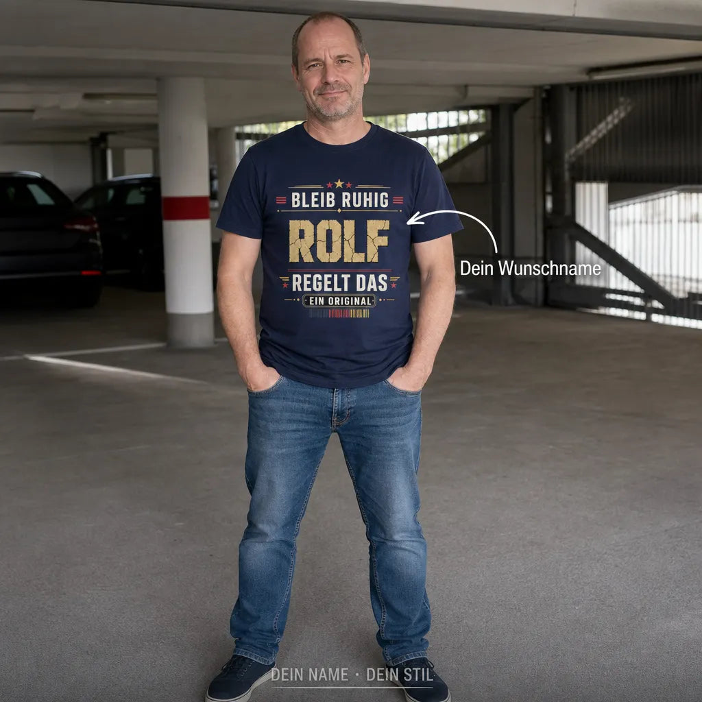 Personalisiertes Original T-Shirt mit Namen - Bleib ruhig, ich regelts