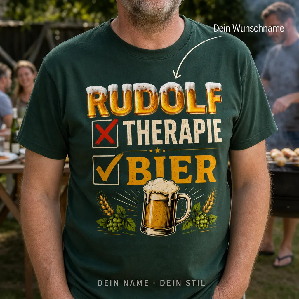 Personalisiertes Bier T-Shirt mit Namen - Kreis klein, Bier kalt