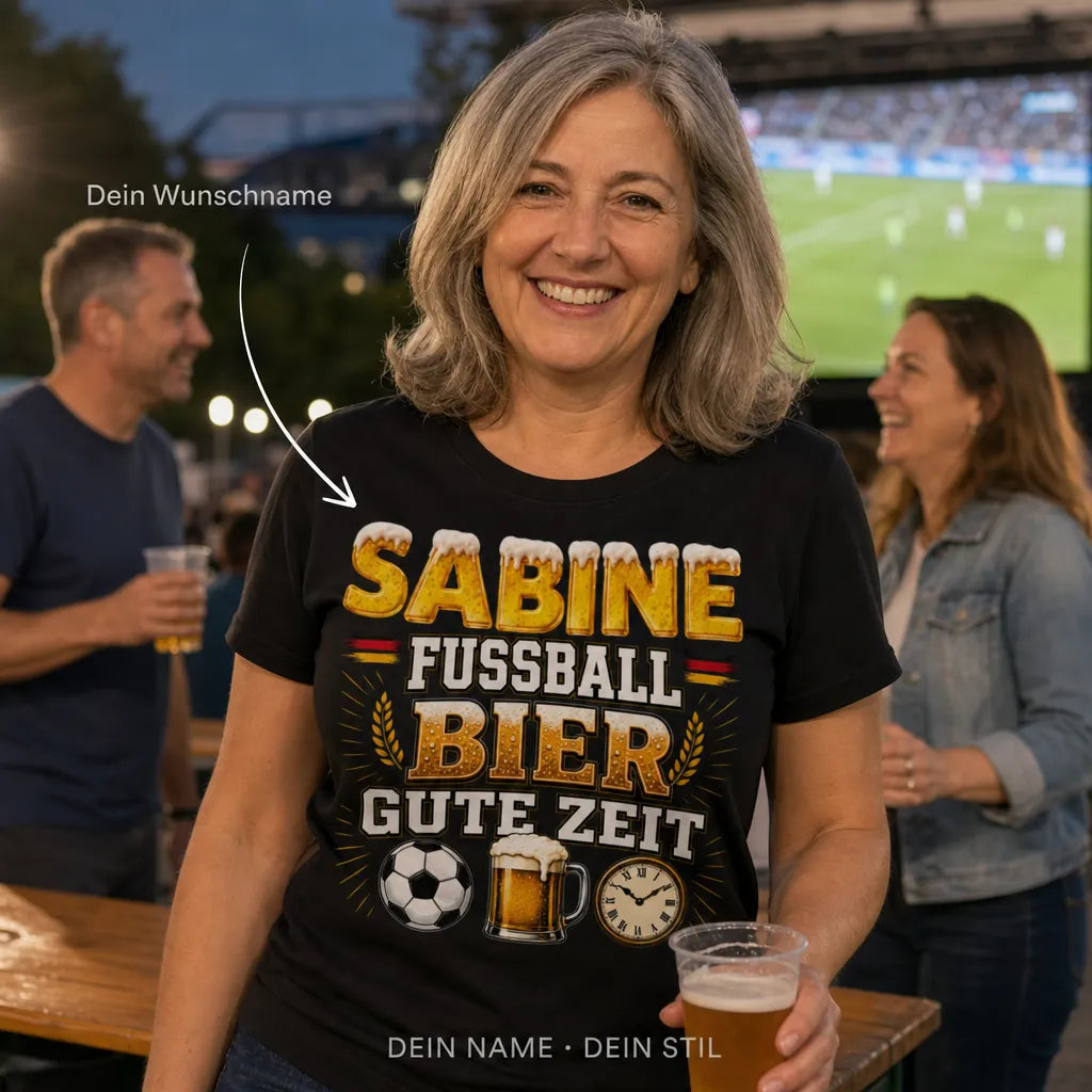 Personalisiertes Fußball Bier T-Shirt mit Namen - Fußball, Bier, Gute Zeit