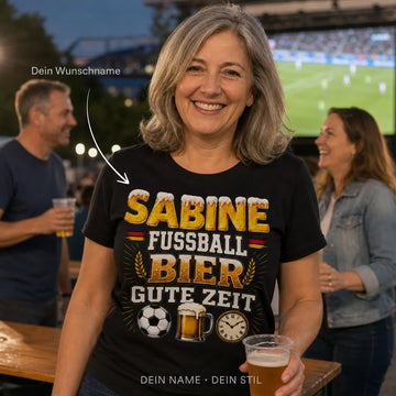 Personalisiertes Fußball Bier T-Shirt mit Namen - Fußball, Bier, Gute Zeit