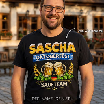 Personalisiertes Oktoberfest T-Shirt mit Namen - Für das beste Saufteam