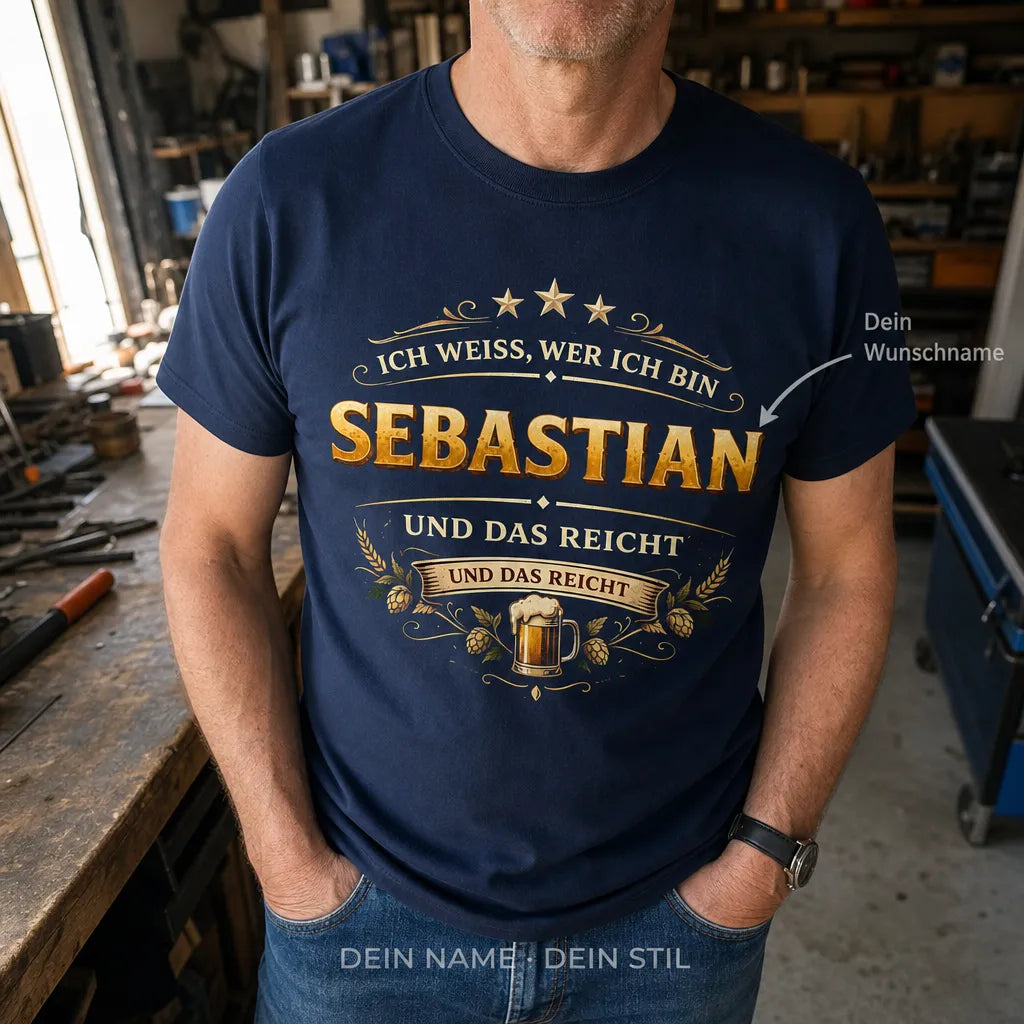 Personalisiertes Bier T-Shirt mit Namen - Ich weiß, wer ich bin