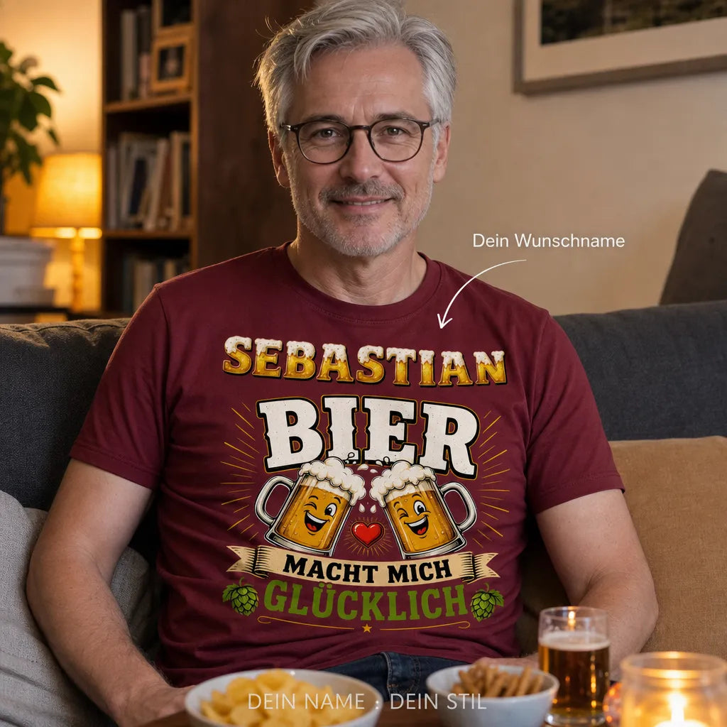 Personalisiertes Bier T-Shirt mit Namen - Bier bricht nie das Herz