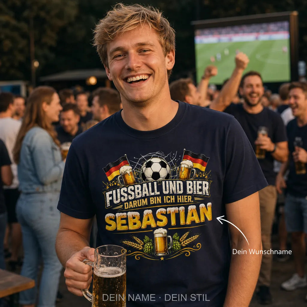 Personalisiertes Fußball Bier T-Shirt mit Namen - Darum bin ich hier!