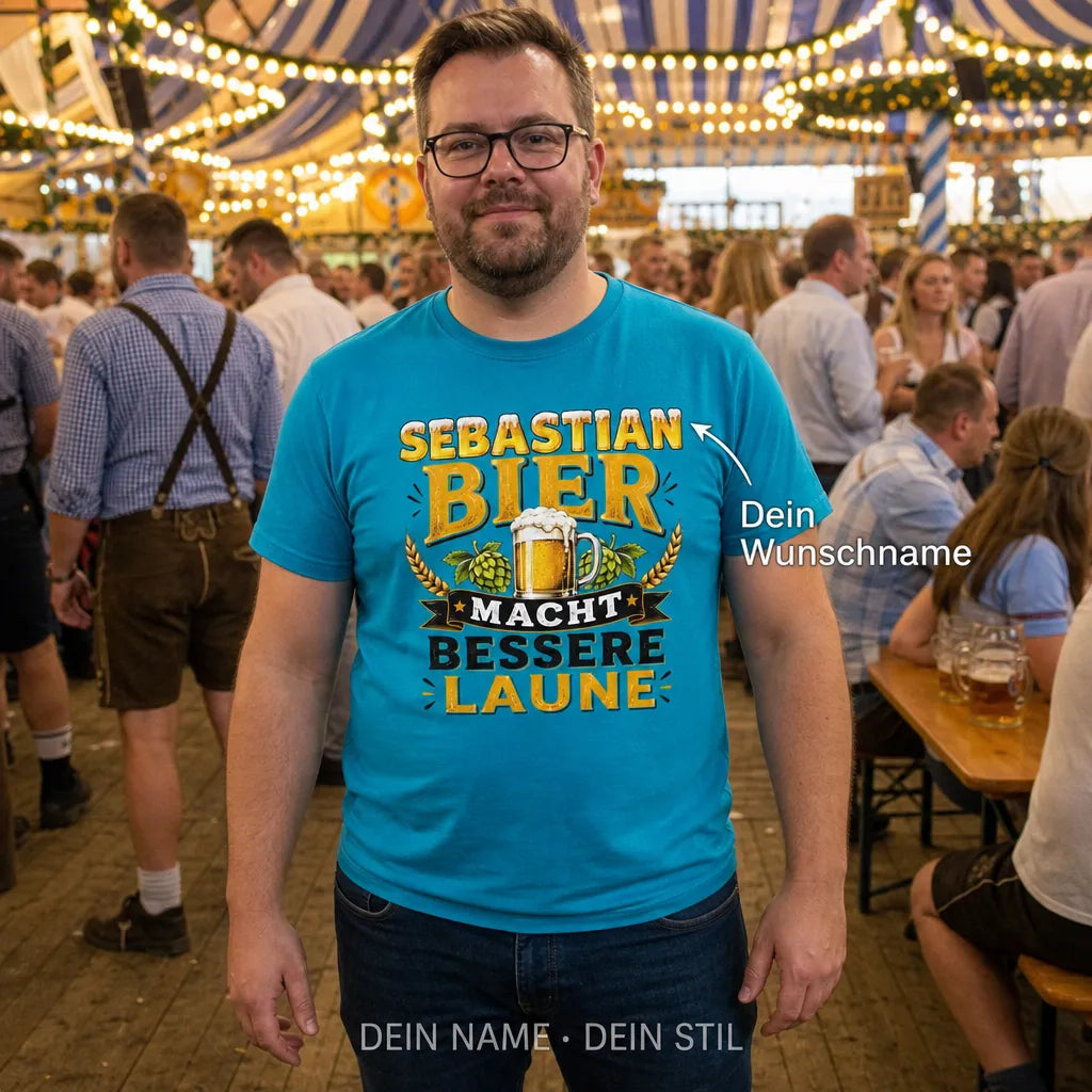 Personalisiertes Bier T-Shirt mit Namen - Bier macht einfach glücklich