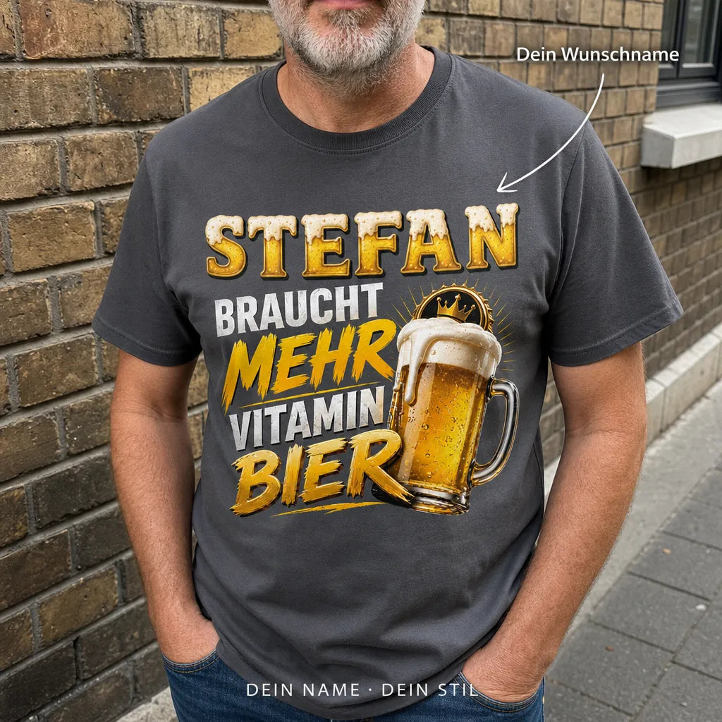 Personalisiertes Bier T-Shirt mit Namen - Schau dir meinen Sixpack an
