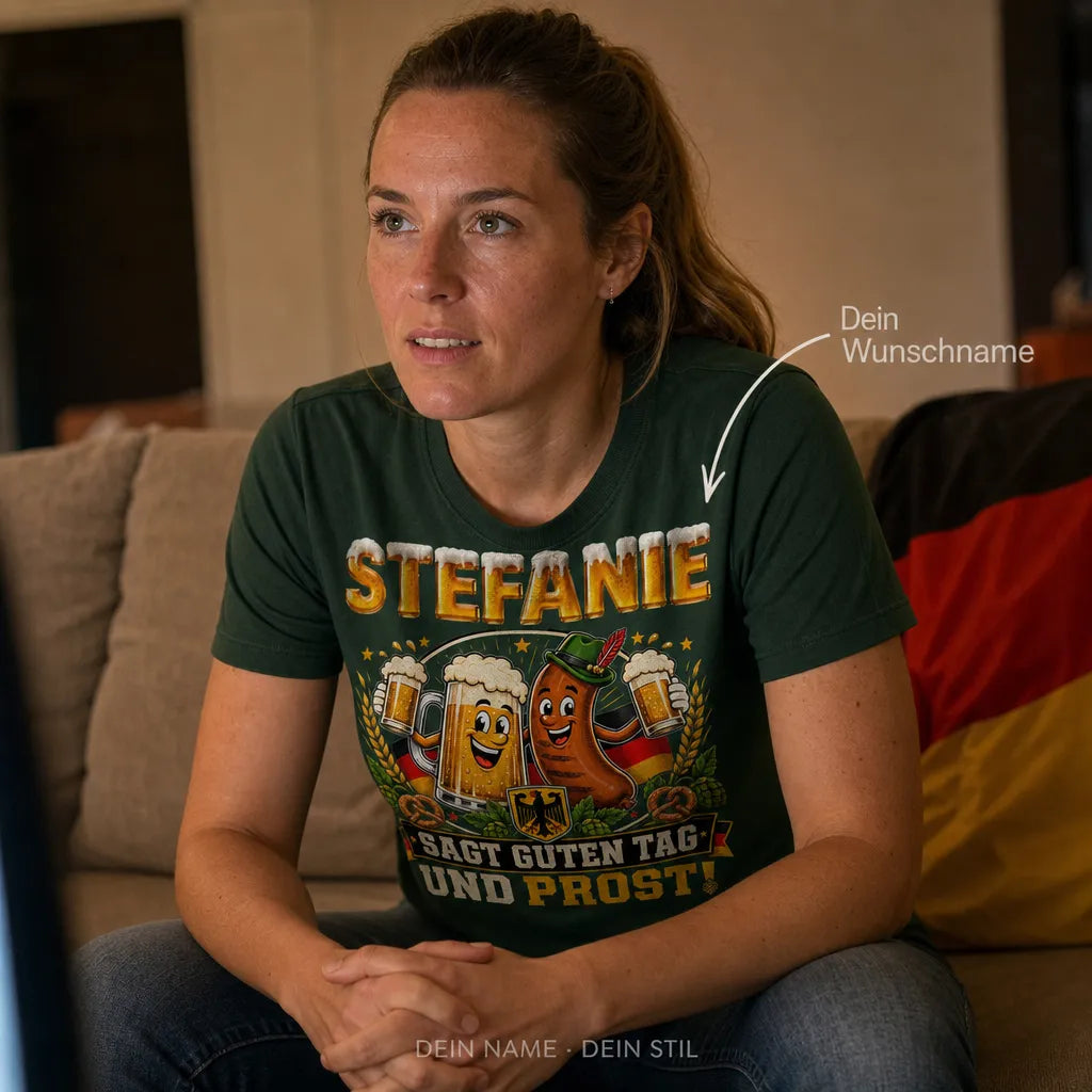 Personalisiertes Fußball Bier T-Shirt mit Namen - Deshalb bin ich hier