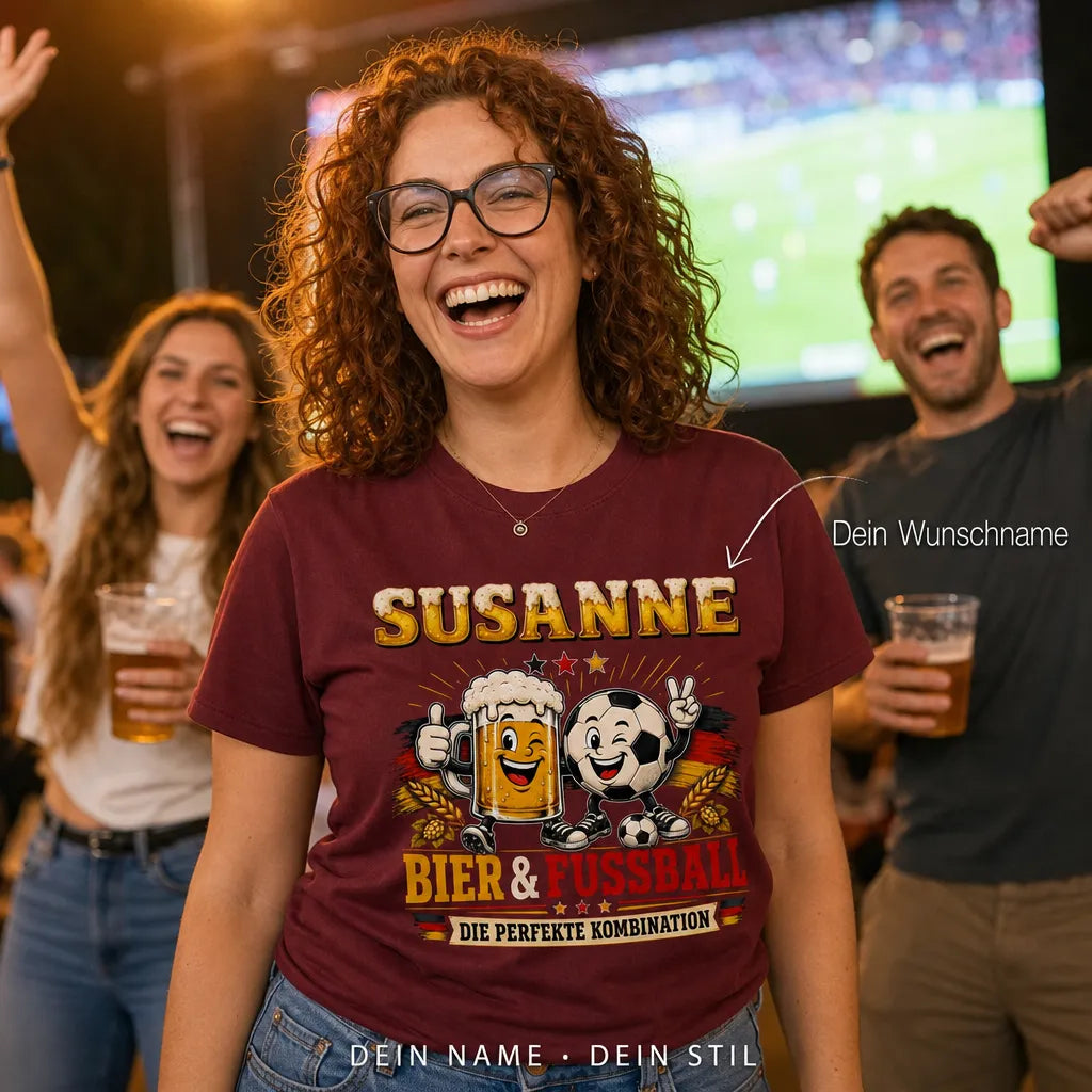 Personalisiertes Fußball Bier T-Shirt mit Namen - Kein Stress, nur Spaß