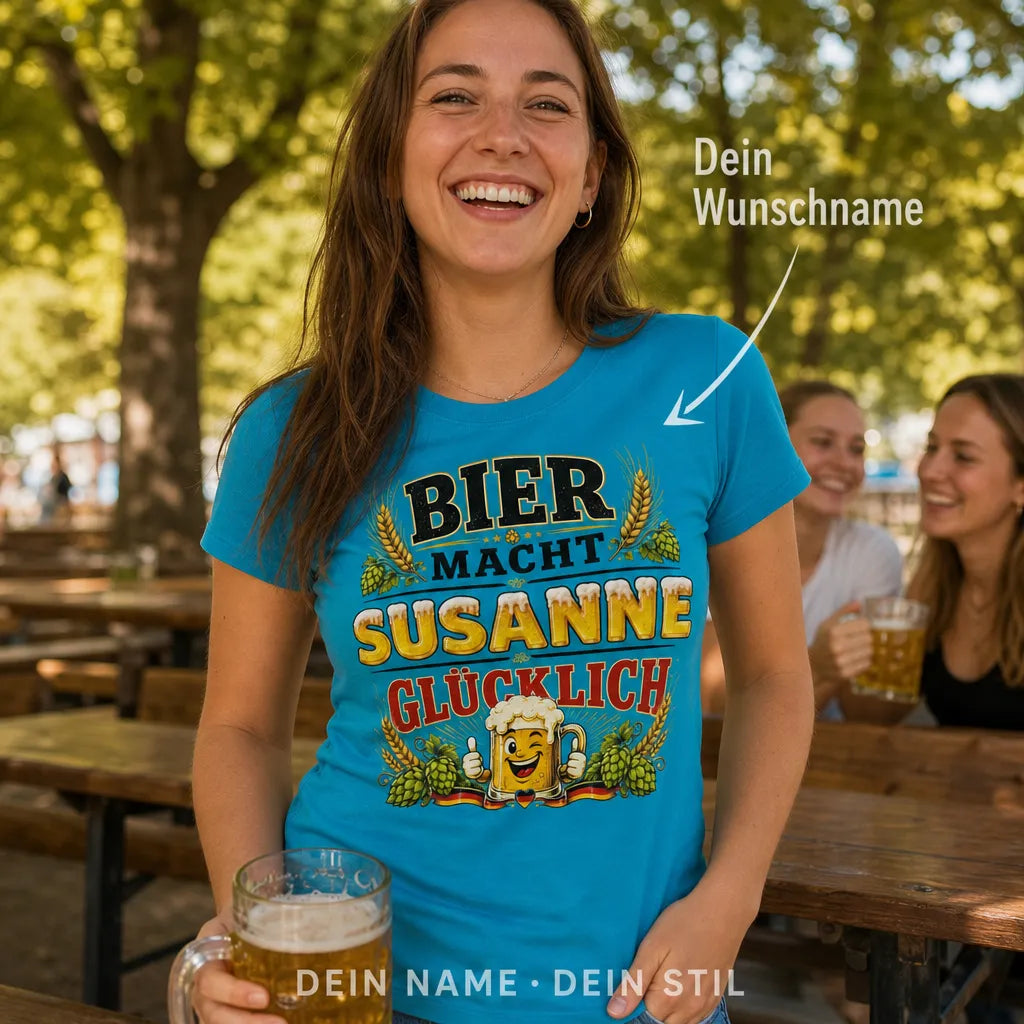 Personalisiertes Bier T-Shirt mit Namen - Bier macht bessere Laune