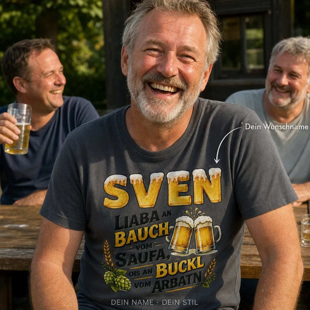 Personalisiertes Bier T-Shirt mit Namen - Lieber einen sitzen lassen