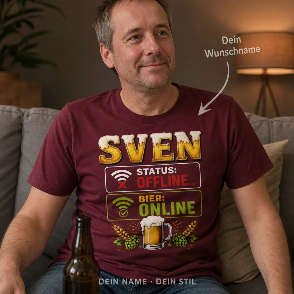 Personalisiertes Bier T-Shirt mit Namen - Bier und guter Laune