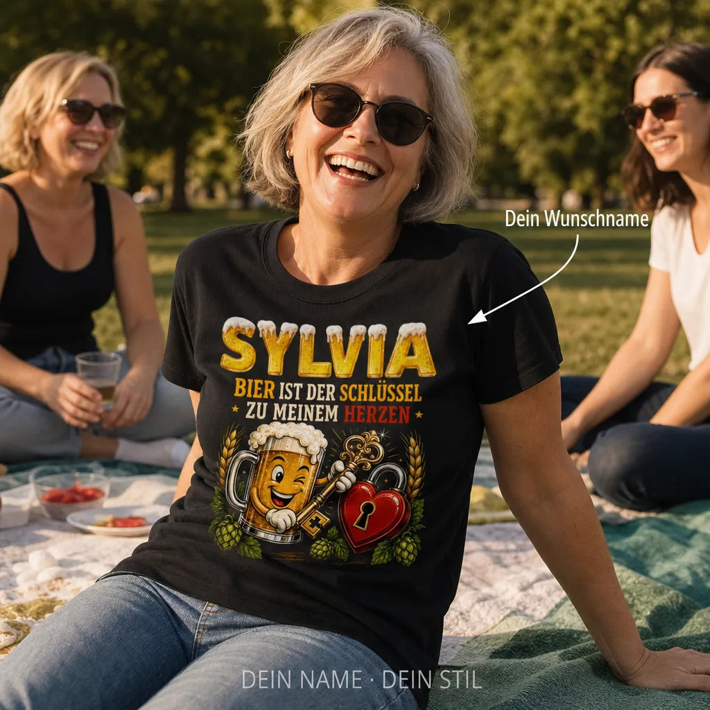Personalisiertes Bier T-Shirt mit Namen - Schlüssel zu meinem Herzen