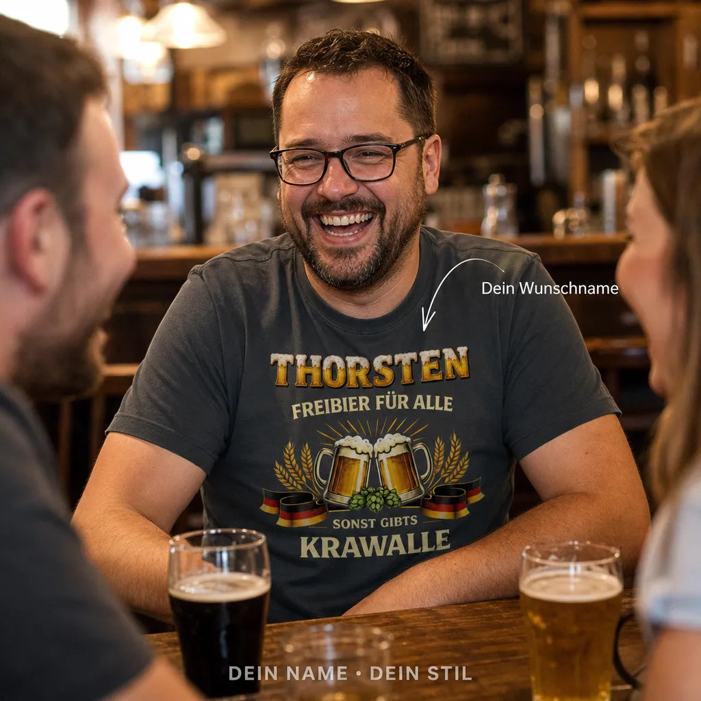 Personalisiertes Bier Deutschland T-Shirt mit Namen - Bier im Herzen, Deutsch im Blut