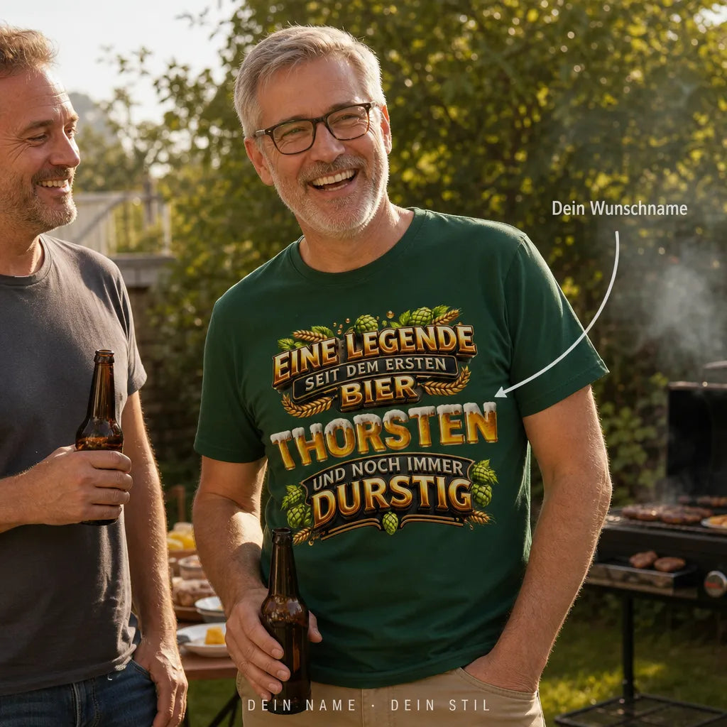 Personalisiertes Bier T-Shirt mit Namen - Gute Laune gesponsert von Bier