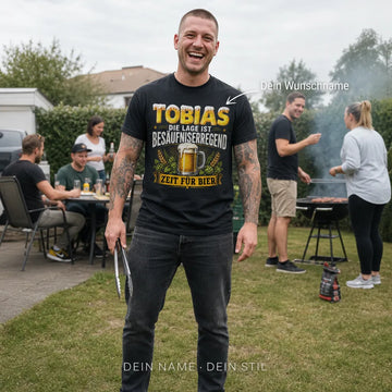 Personalisiertes Bier T-Shirt mit Namen - Die Lage ist besäufniserregend