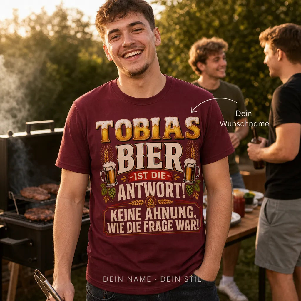 Personalisiertes Bier Bratwurst T-Shirt mit Namen - Das perfekte Menü