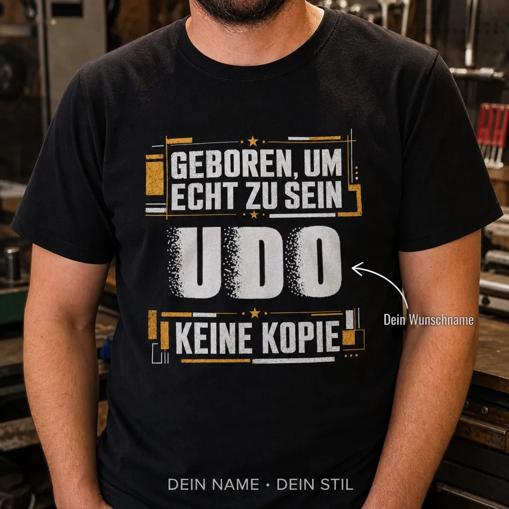 Personalisiertes Original T-Shirt mit Namen - Geboren um echt zu sein