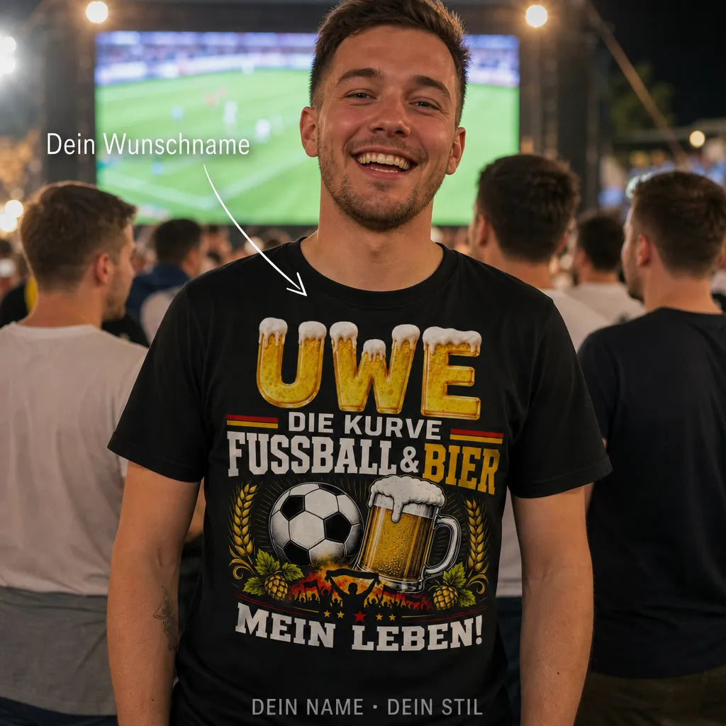 Personalisiertes Fußball Bier T-Shirt mit Namen - Die Kurve, Bier, Mein Leben