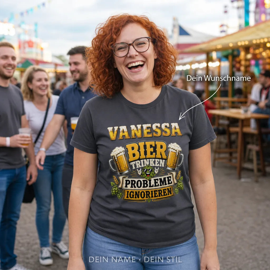 Personalisiertes Bier T-Shirt mit Namen - Das Beste ist ein Offenes