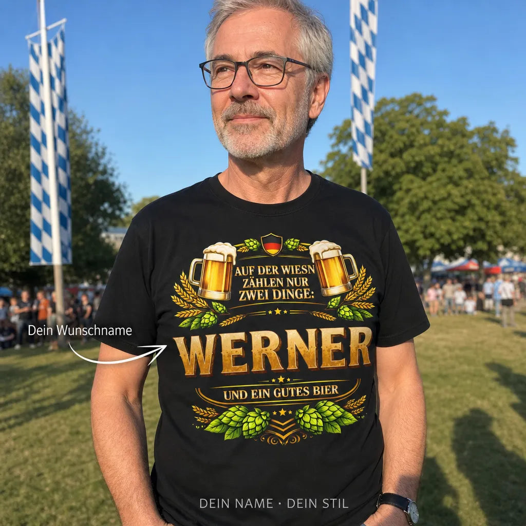 Personalisiertes Oktoberfest T-Shirt mit Namen - Nur du und gutes Bier