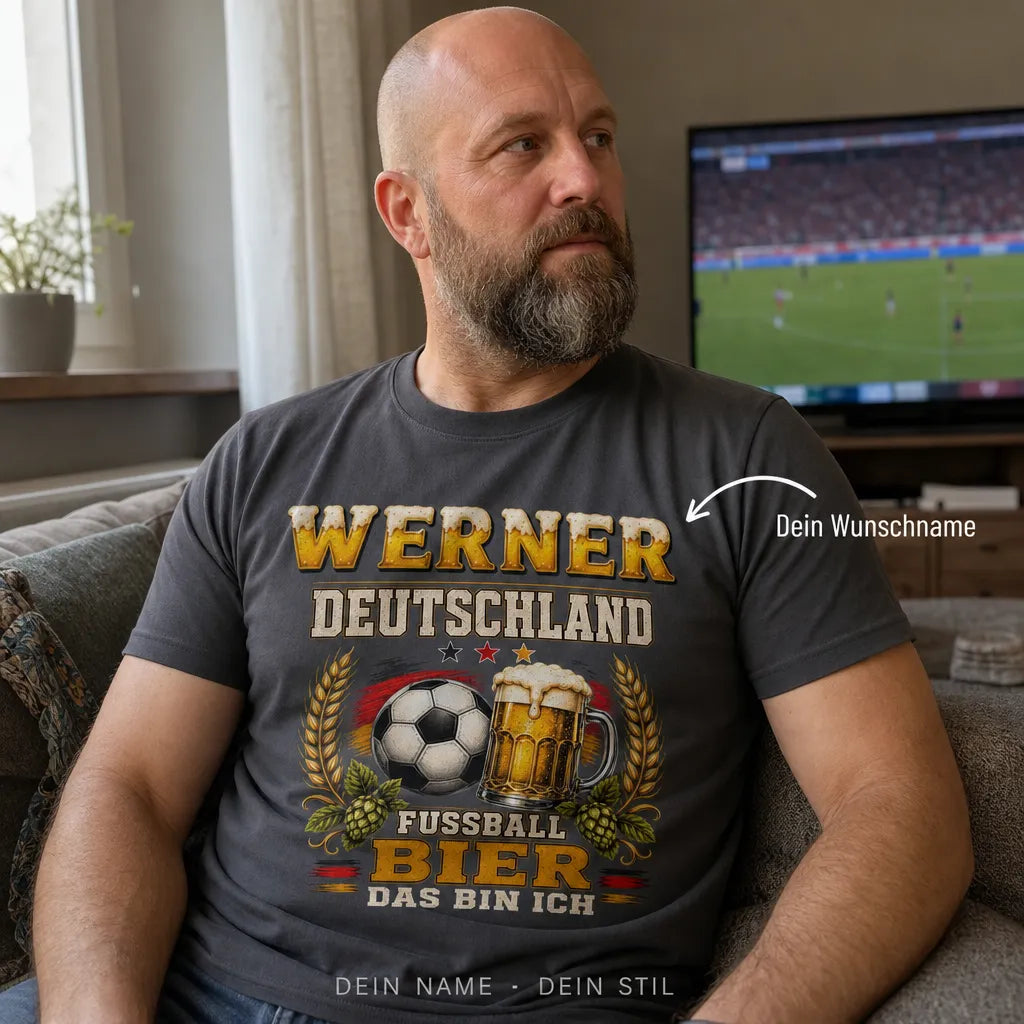 Personalisiertes Fußball Bier T-Shirt mit Namen - Ohne beides nicht ich